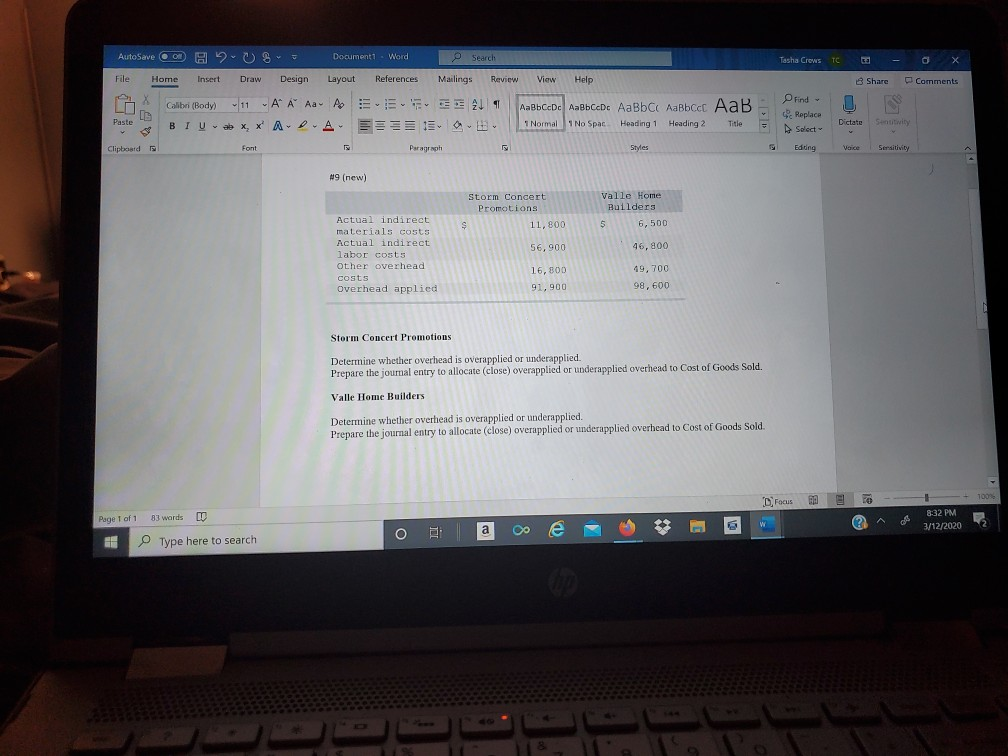 Tasha Crows Te - Share AutoSave A File Home Insert Calibri