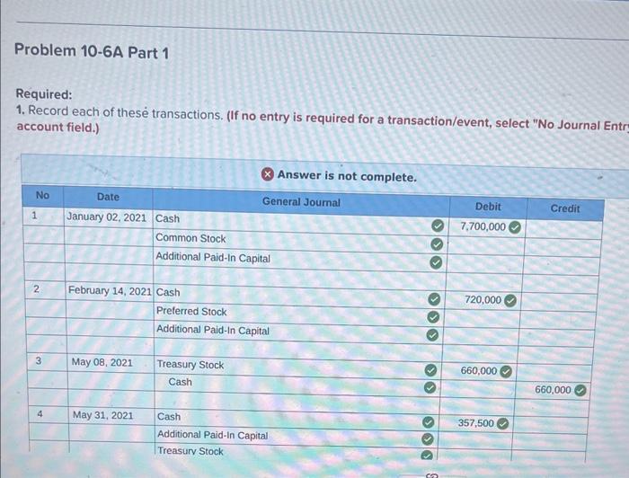transactions and prepare the stockholders' equity section (LO10-2, 10-3, 10 4,105,107) [The