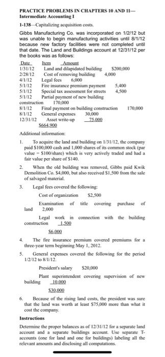  6,000 5.400 5/1/12 PRACTICE PROBLEMS IN CHAPTERS 10 AND 11 Intermediate