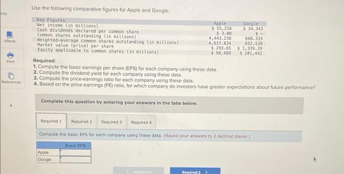  Use the following comparative figures for Apple and Google ints eBook