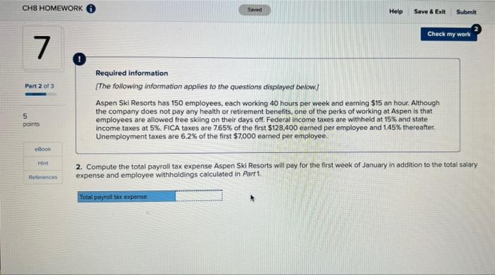 need help! CH8 HOMEWORK Saved Help Save & Exit Submit Check my