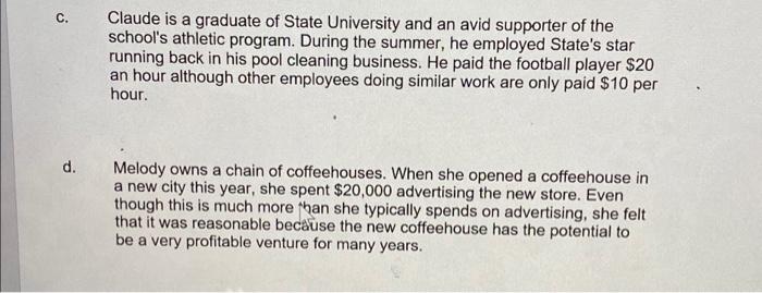 why the following expenses may or may not be fully deductible in