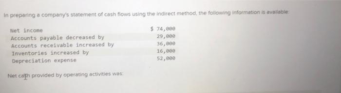 can someone help with this In preparing a company's statement of cash