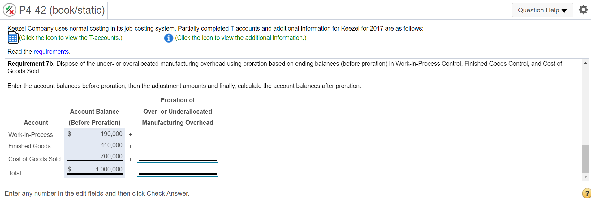 Help -X T-accounts bn for Keezel for 2017 are as follows: Work-in-Process