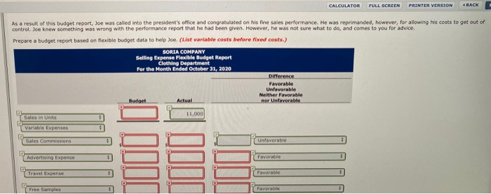 again. As sales manager, Joe Batista was given the following static budget