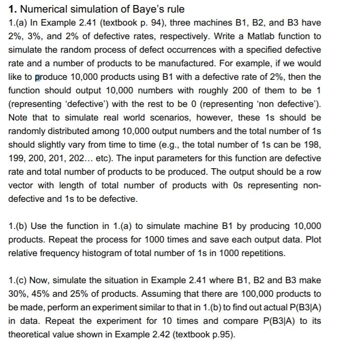  neet matlab code thx 1. Numerical simulation of Baye's rule 1.(a)