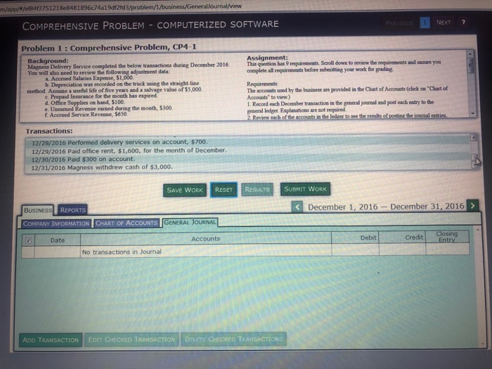 Service completed the below transactions during December 2016 This question has requirements.