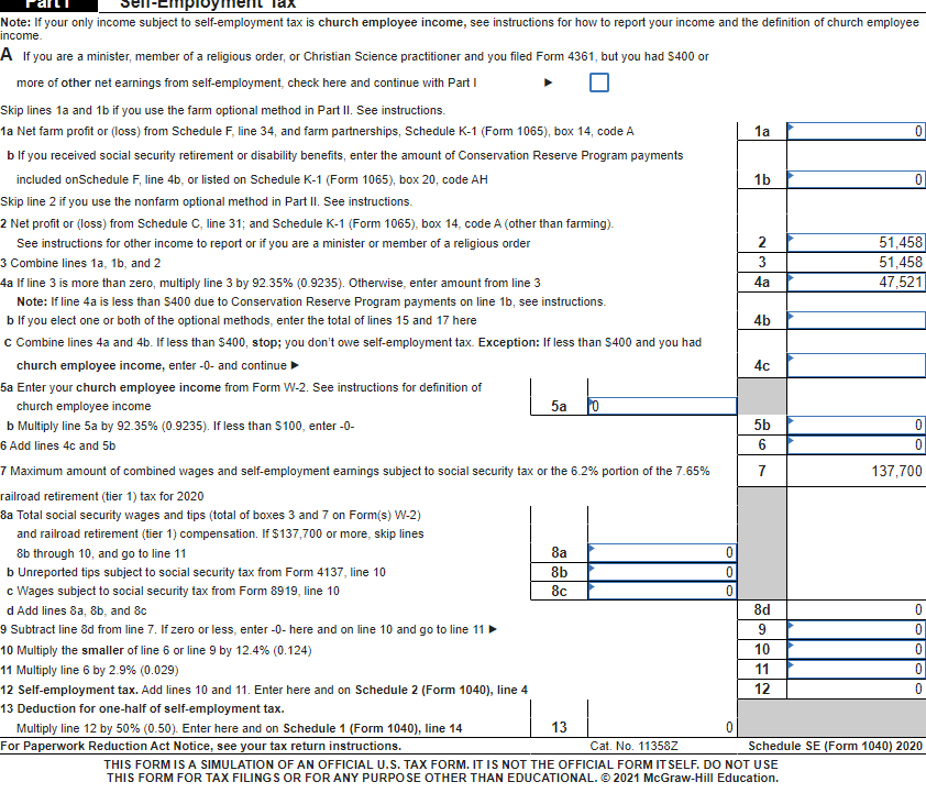 proprietorship. For each of the following cases, use a Schedule SE, Form