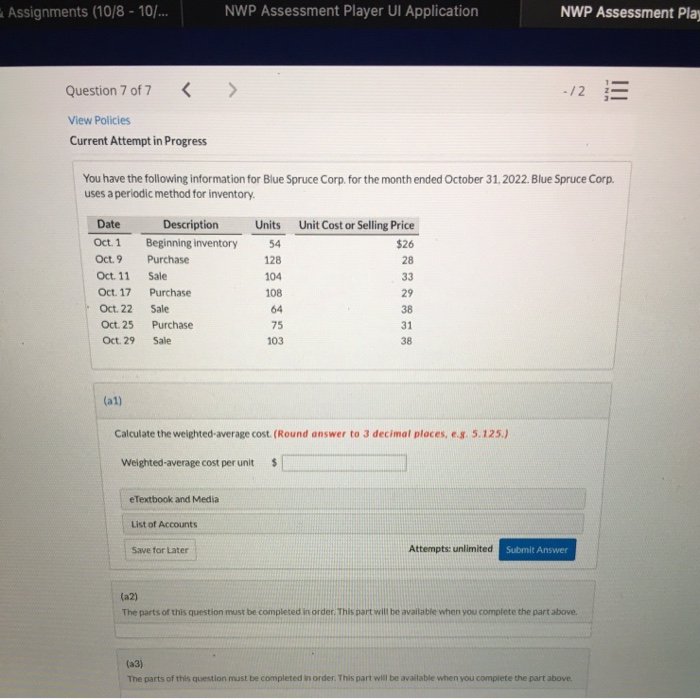  Assignments (10/8 - 10/... NWP Assessment Player Ul Application NWP Assessment