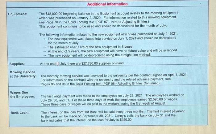journal entry and general ledger thats what im stuck on Lenny's Lawn