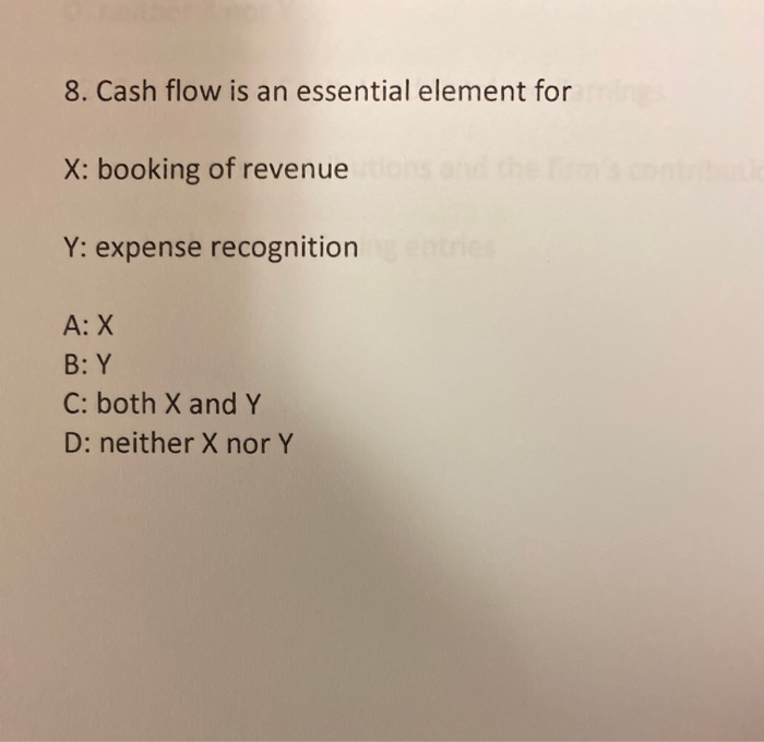  8. Cash flow is an essential element for X: booking of