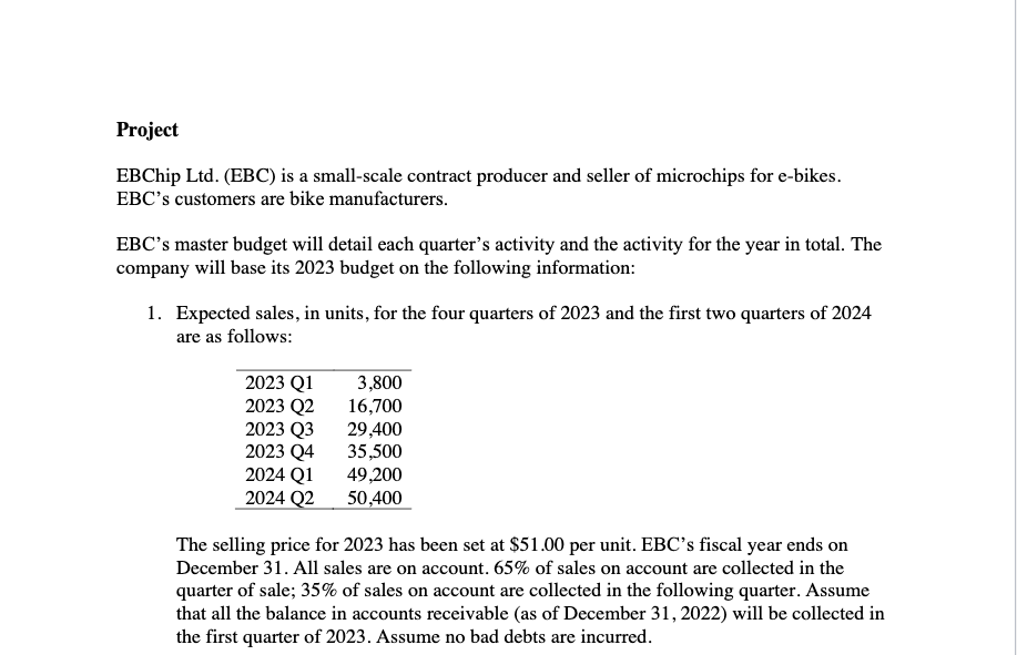 Please show step by step on excel Project EBChip Ltd. (EBC) is