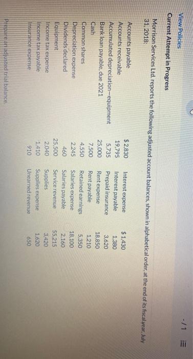  -/1 View Policies Current Attempt in Progress Morrison Services Ltd. reports