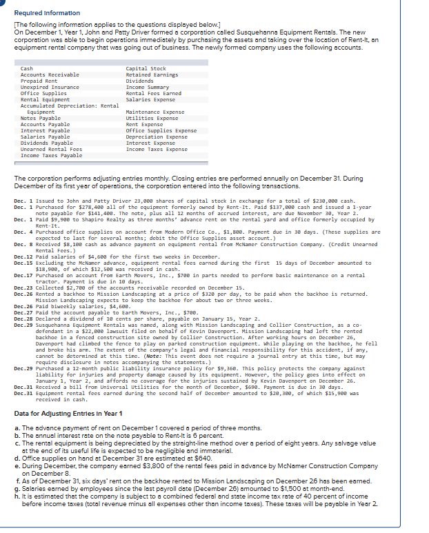 1-a. Journalize the December transactions. Do not record adjusting entries at this