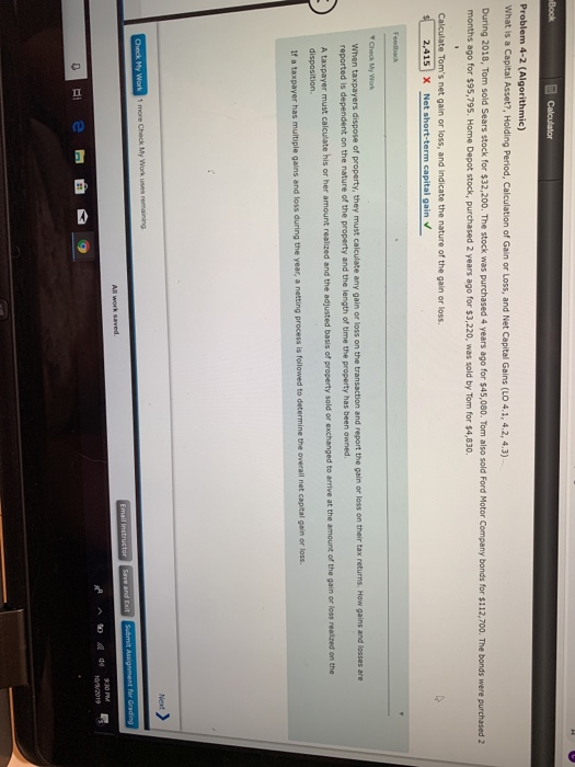  Book Calculator Problem 4-2 (Algorithmic) What is a Capital Asset?, Holding