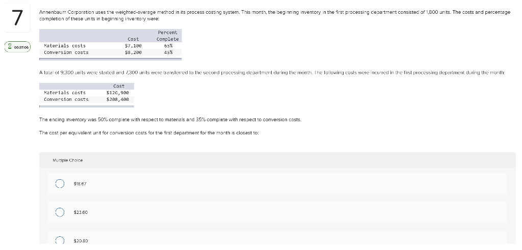Annenbaum Corporation uses the weighted average method in its process costing