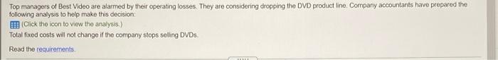 differential analysis to show whether Video Street should drop the DVDs product