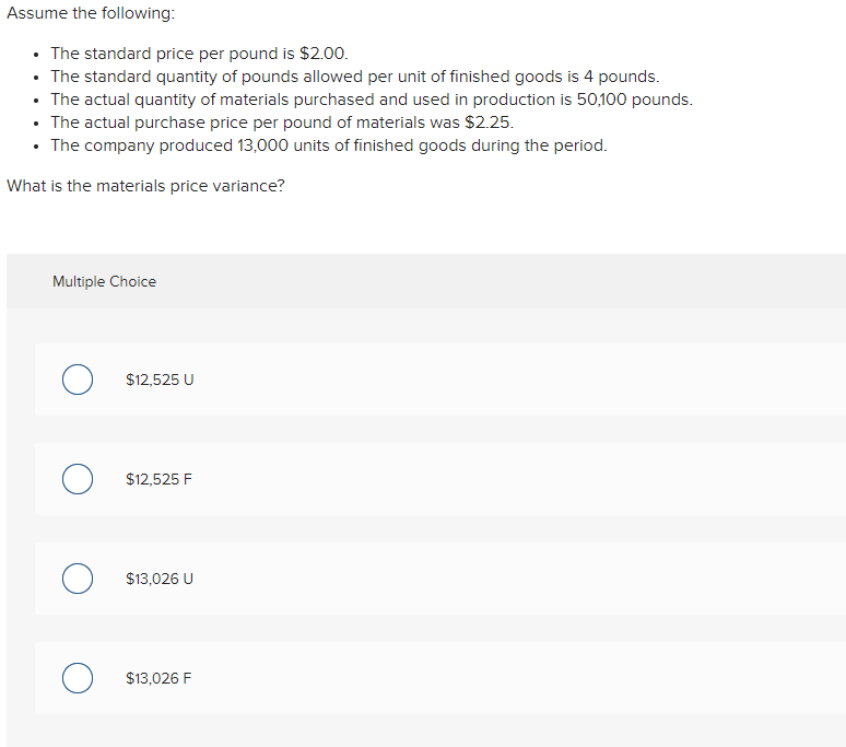 unit of direct material Standard quantity per unit of finished goods *