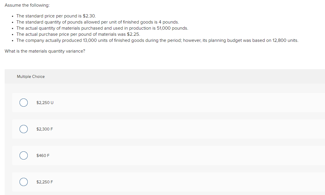 direct material standard price per unit of finished goods Standard quantity per