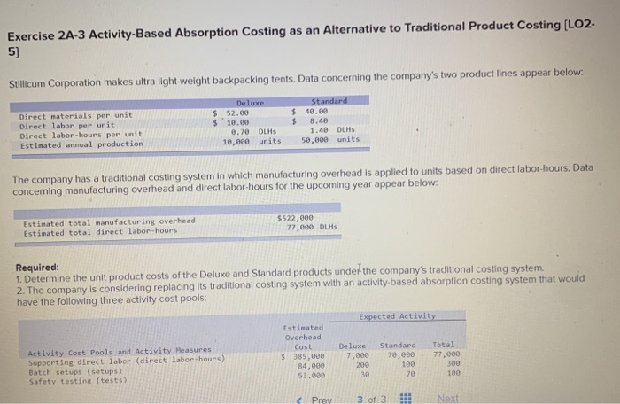  Exercise 2A-3 Activity-Based Absorption Costing as an Alternative to Traditional Product
