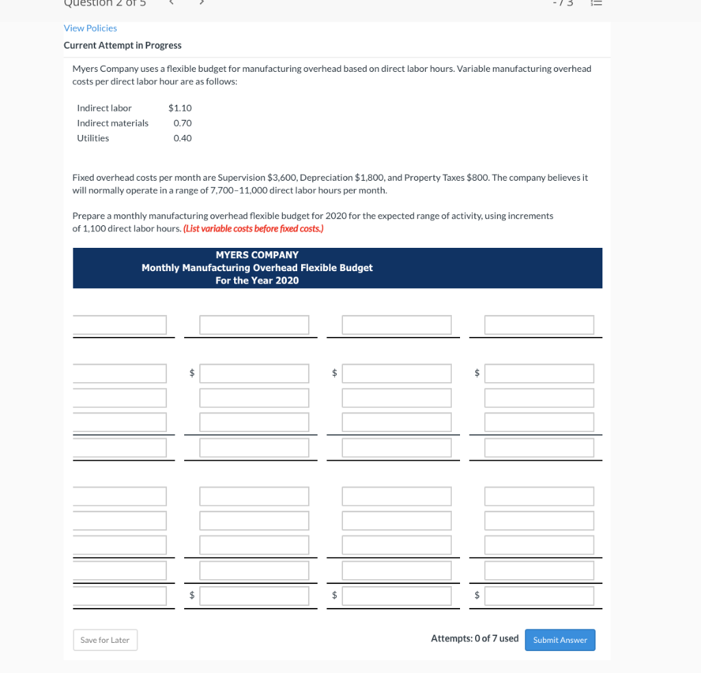 Question 2 OT = View Policies Current Attempt in Progress Myers