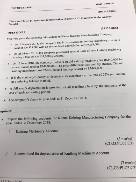  TIME 3 HOURS INSTRUCTIONS: (100 MARKS) There are FOUR (4) questions