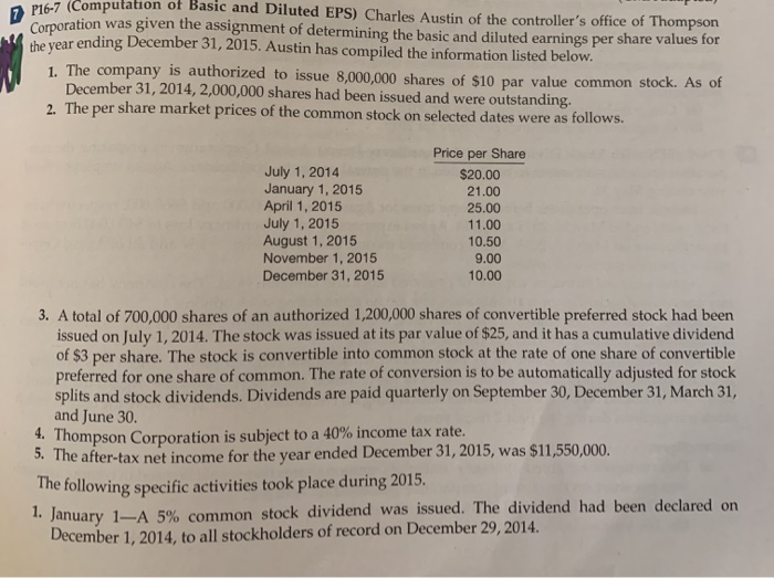  167 (Computation of Basic and Diluted EPS) Charles Austin of the
