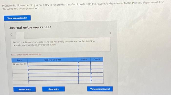 refers to the Assembly department's November activities Percent Complete for Direct Materials