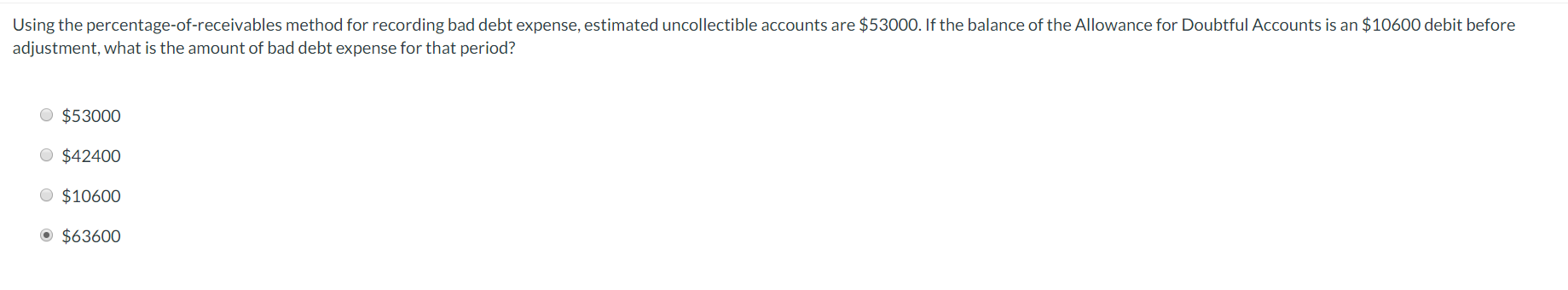 Using the percentage-of-receivables method for recording bad debt expense, estimated uncollectible accounts
