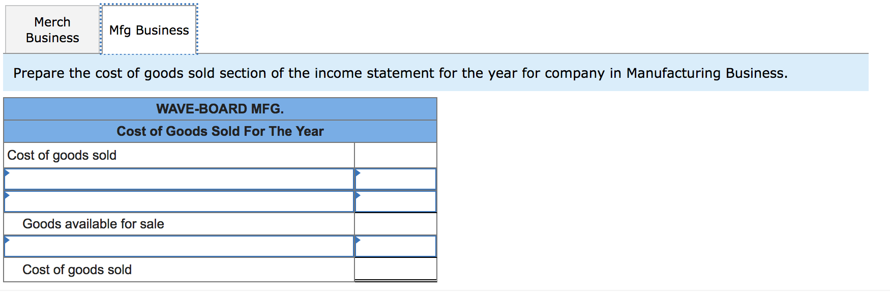 different companies. Wave-Board Manufacturing $370,000 Music World Retail Beginning inventory Merchandise $145,000