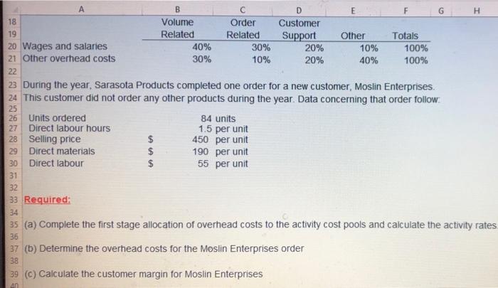 the calculs explanation!! G B D E 1 Sarasota Products Corporation has