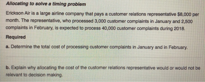  Allocating to solve a timing problem Erickson Air is a large