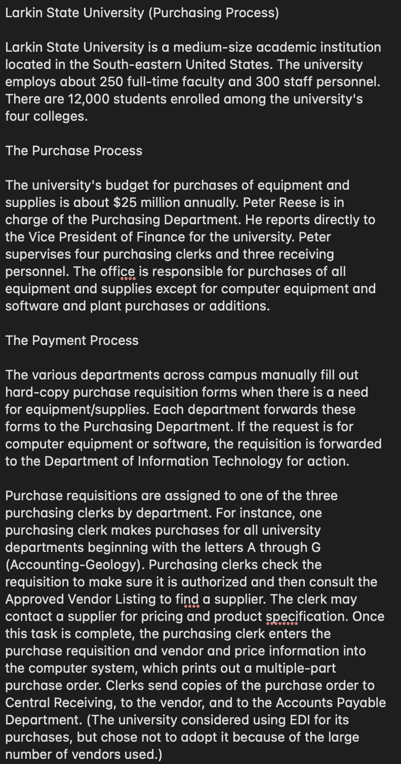 Larkin State University (Purchasing Process) Larkin State University is a medium-size