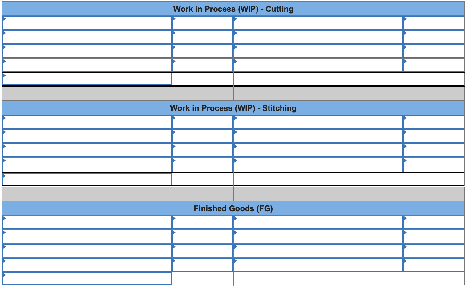soccer balls in two sequential processes: Cutting and Stitching. All direct materials