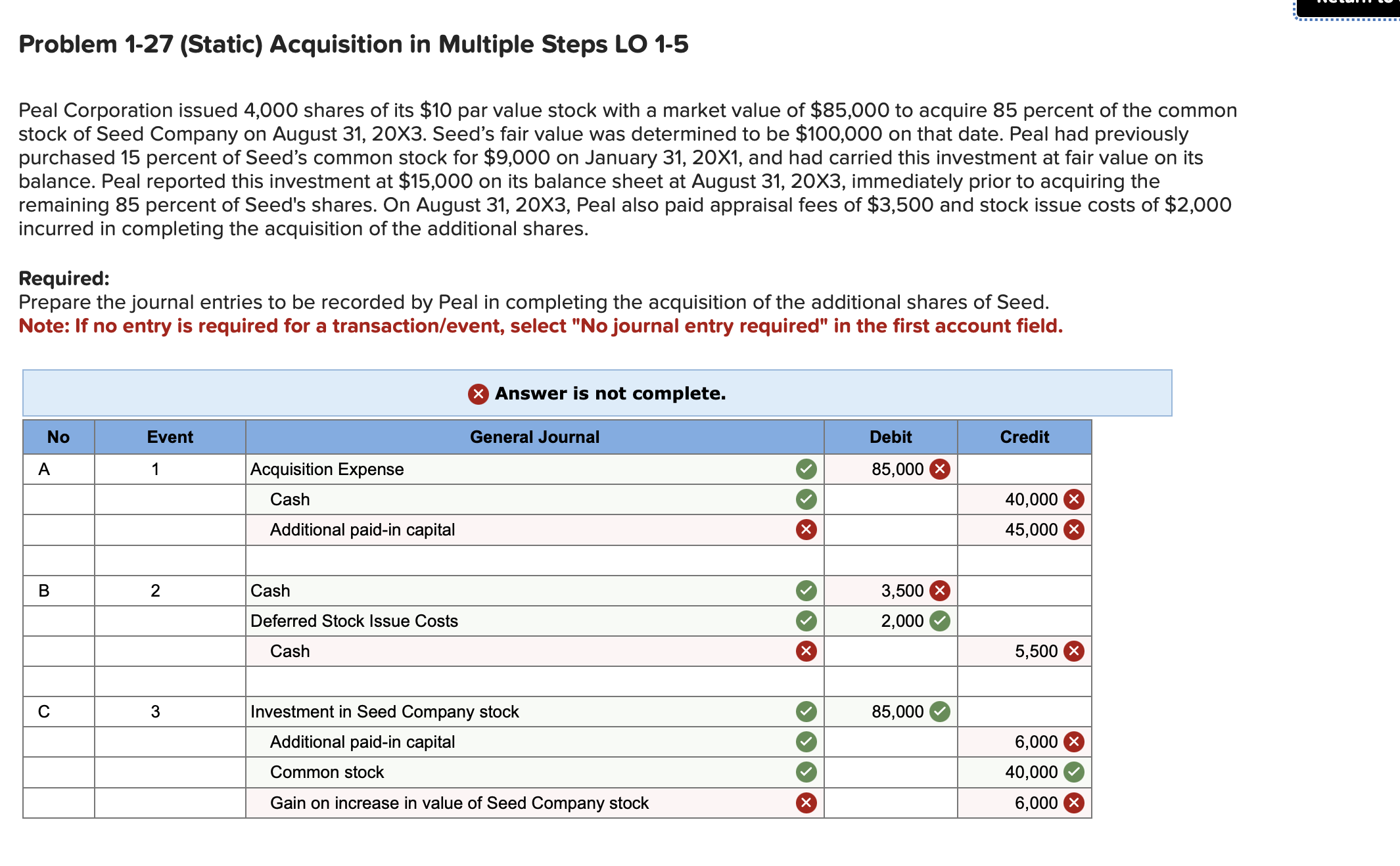  P127Acquisition in Multiple Steps LO 15 Peal Corporation issued 4,000 shares
