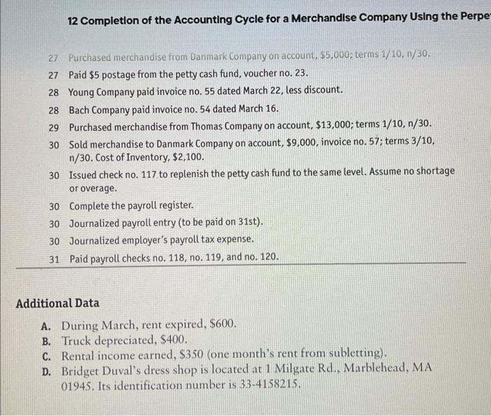 in this course. The company uses the perpetual inventory method. iompletion of
