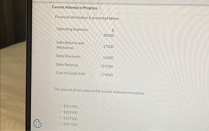  Current Attempt in Progress Financial information is presented below: The amount