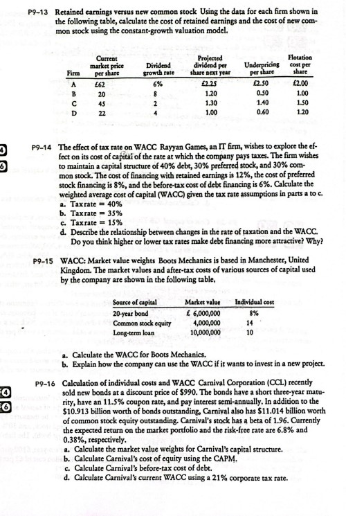  P9-13 Retained earnings versus new common stock Using the data for