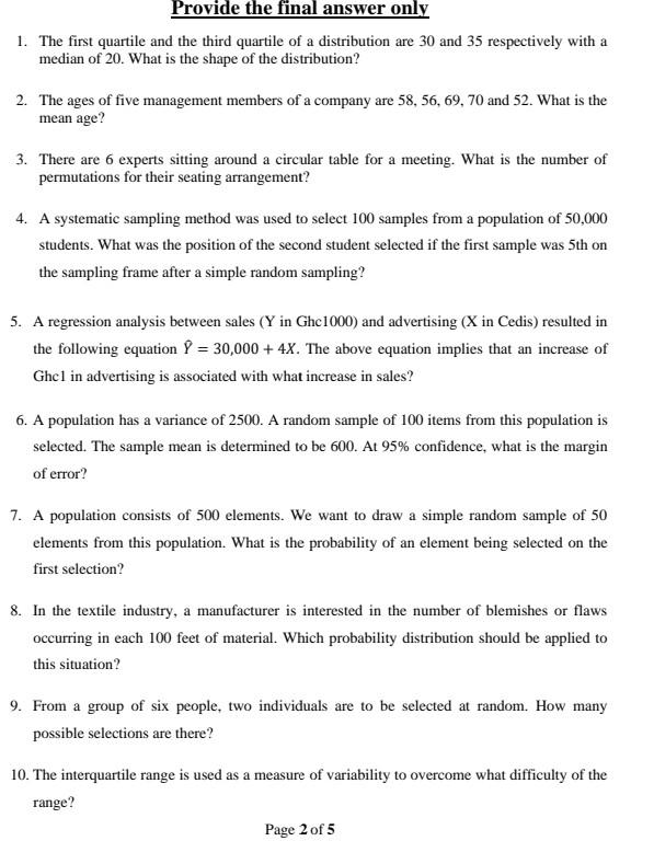  answer all final answer only Provide the final answer only 1.