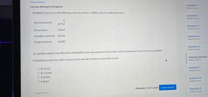  View Policies Current Attempt in Progress Sheffield Corps incurs the following