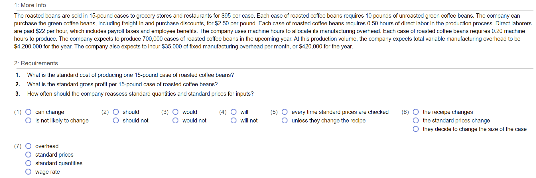spaces. 1. Mountain Peak Coffee purchases green coffee beans from various suppliers
