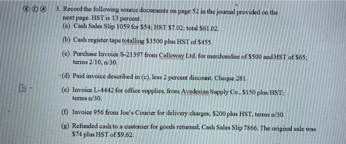  @ 3. Record the following source documents on page 52 in