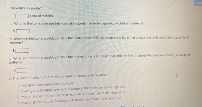 total cost (ATC) for Smitten, a perfectly competitive firm that produces children's