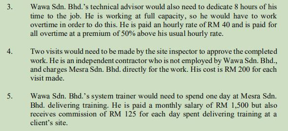 minimum cost that Wawa Sdn. Bhd. should charge for the contract. Make