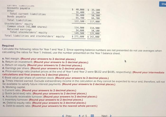 13-5 The following financial statements apply to Jordan Company: Year 2 Year