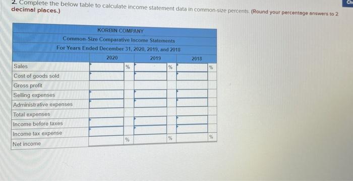 below.] Selected comparative financial statements of Korbin Company follow. KORBIN COMPANY Comparative
