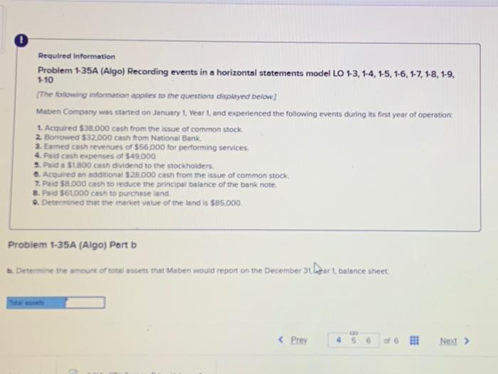  Required Information Problem 1-35A (Algo) Recording events in a horizontal statements