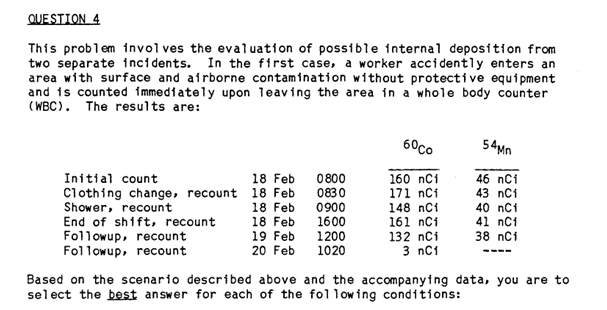 QUESTION_4 This problem involves the evaluation of possible internal deposition from