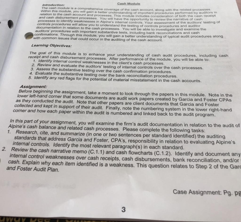 Answer question 1 and 2. Introduction The cash module is a comprehensive