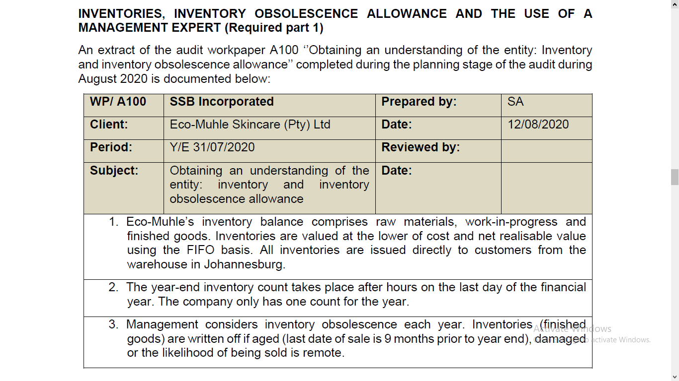 With reference to the information contained under the heading INVENTORIES, INVENTORY